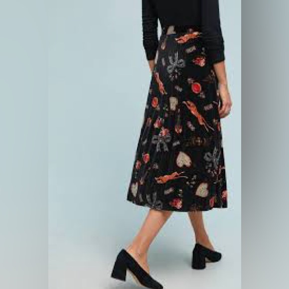 Maeve Anthropologie Montparnasse Black Patterned Velvet Pleated Skirt - Picture 9 of 9